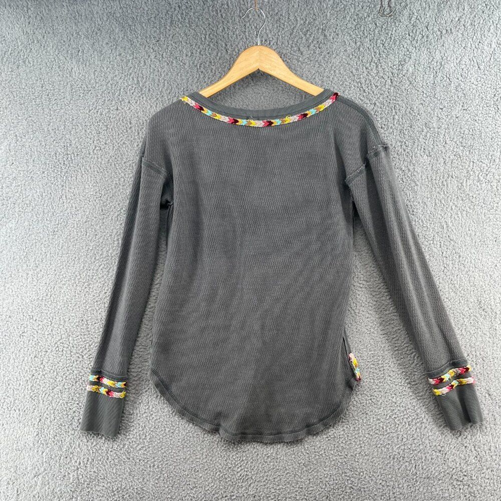 Free People Gray Long Sleeve Top with Multicolor Trim - Picture 5 of 15